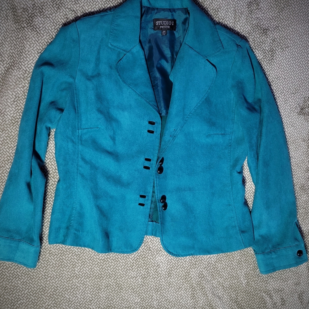 Studio I Petite Teal Suede-Look Blazer | Size 10P |